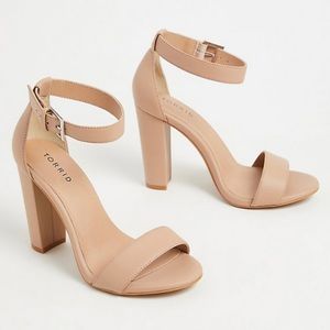 Torrid Beige Faux Leather Ankle Strap Heels